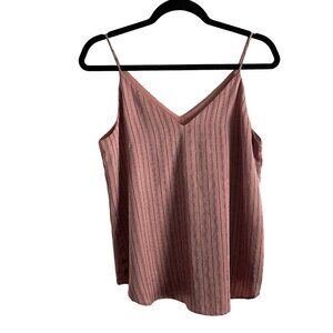 Express Women S Pink Rose Gold Striped Satin Lightweight V-Neck Camisole Top